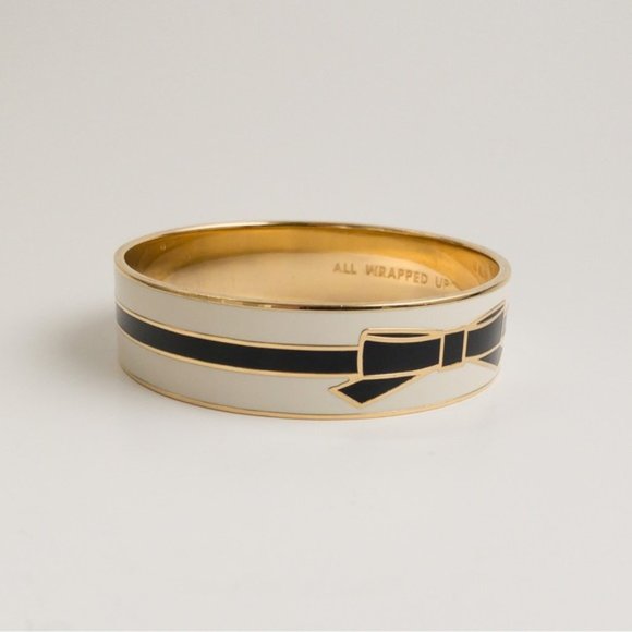 Kate Spade Enamel All Wrapped Up Bangle Cuff Bracelet Black White Enamel - Picture 4 of 9
